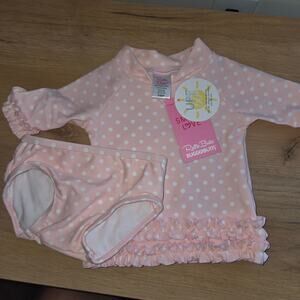 Ruffle butts Pink Polka Dot Rash Guard Swimsuit Infant Toddler 3-6 Month
